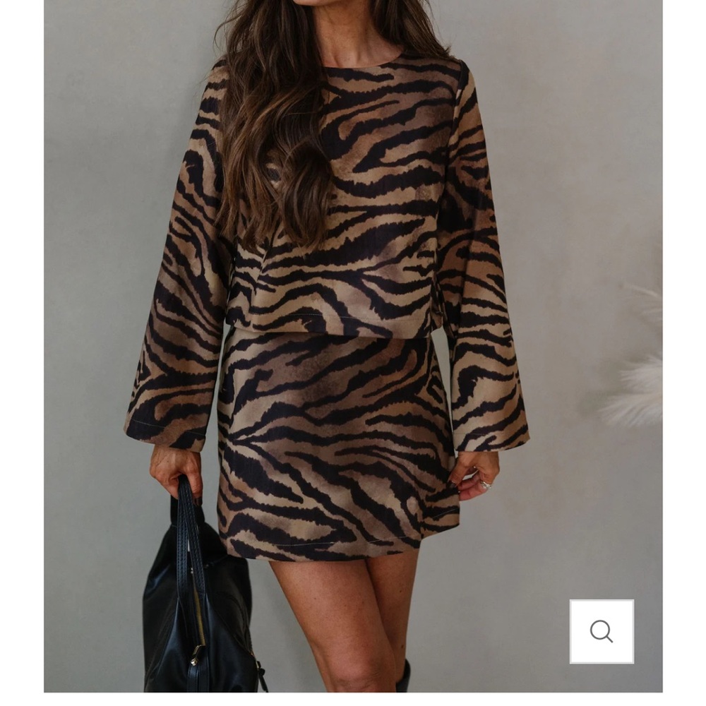 These Three- Zebra Suede Skirt Set-Black/Brown